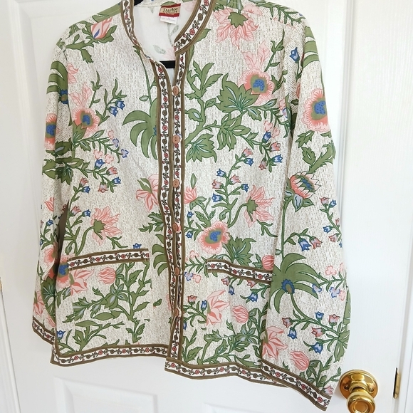 Tudor Court by Haband Floral Print Mandarin Jacket Womens Small Button Pockets - Picture 2 of 8